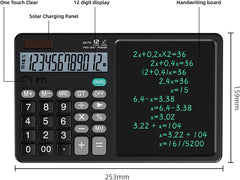 12-Digit Dual Power Calculator with LCD Writing Pad